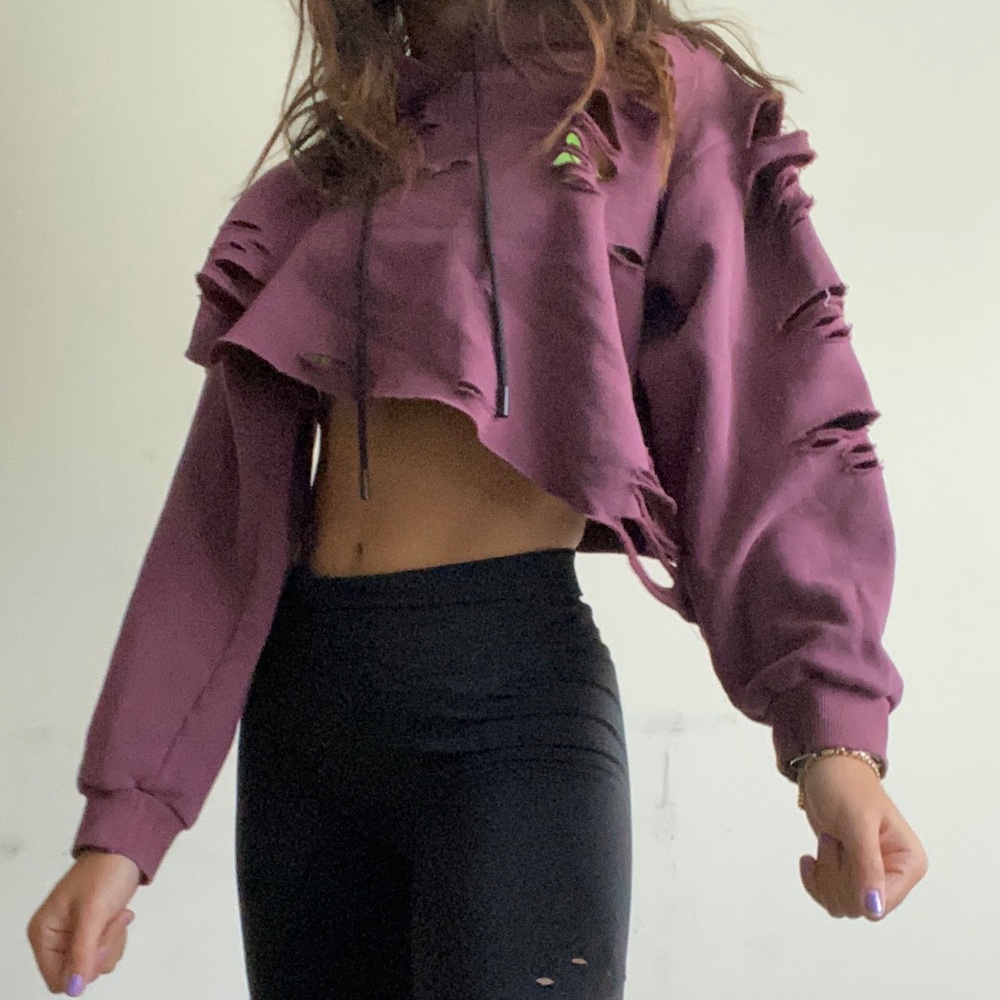 Distressed cropped hoodie